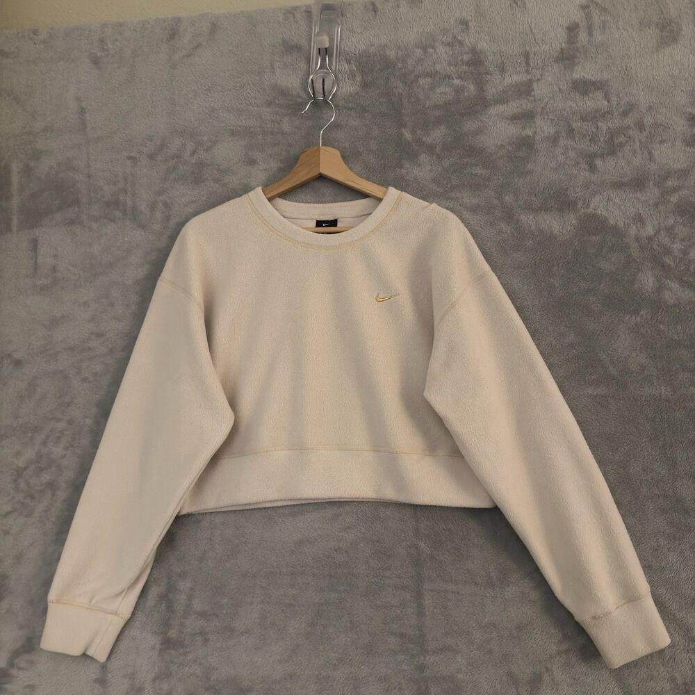Nike Sportswear Womens M Fleece Crop Sweatshirt Gold Swoosh Pullover